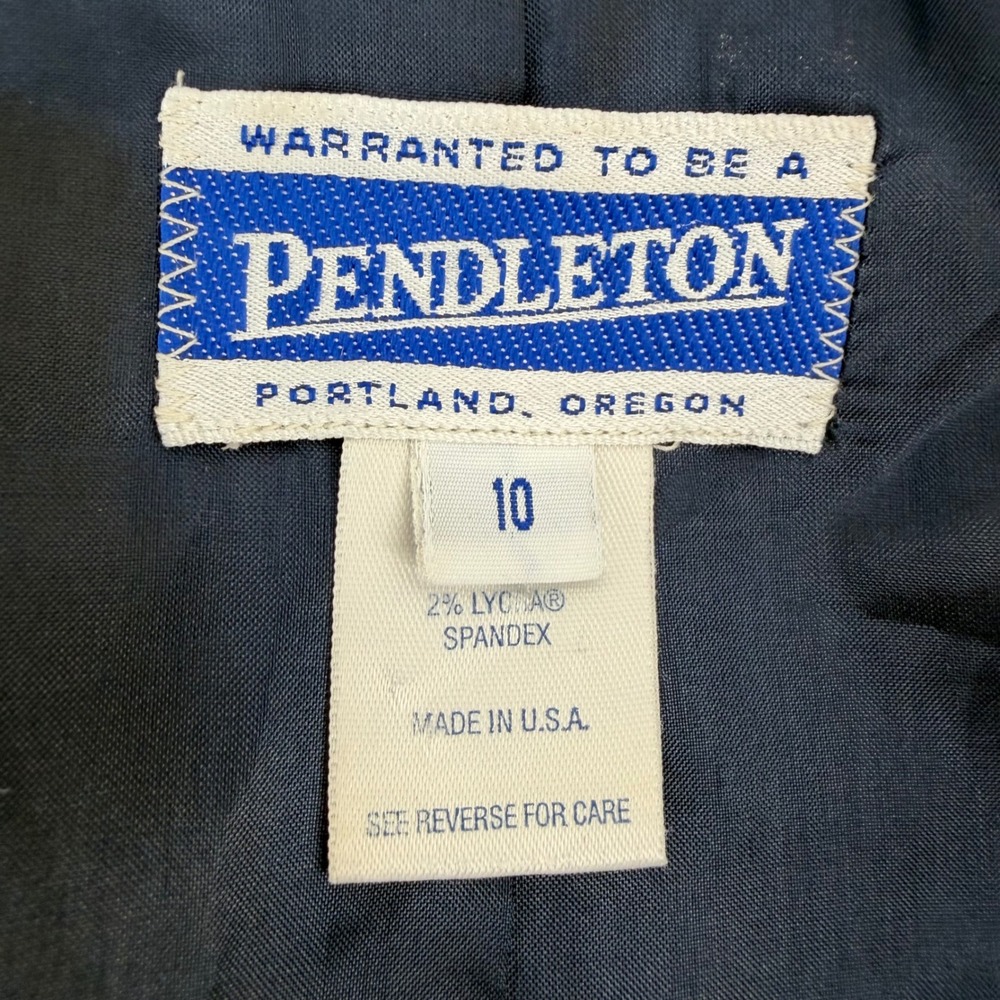Pendleton Blazer Womens 10 USA Wool Mini Check Navy Cream Plaid Lined Jacket - Picture 6 of 8